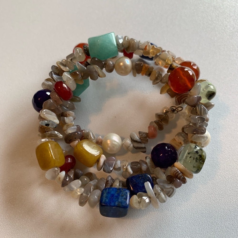 Multi Gemstone Beaded Memory Wire Bracelet